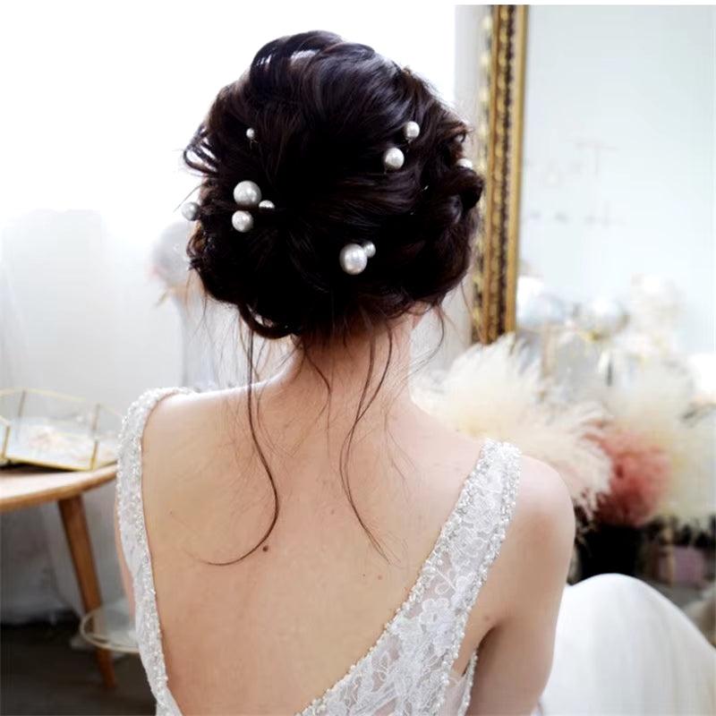 Women U-Shaped Pin Metal Barrette Clip Hairpins Simulated Pearl Bridal Tiara Hair Accessories Wedding Hairstyle Design Tools