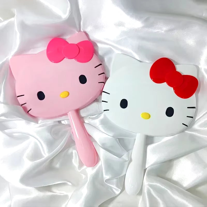 Cartoon  Hello Kitty Handheld Makeup Mirror Kawaii Kt Cat Handle Make up Mirrors Girl Birthday Gift