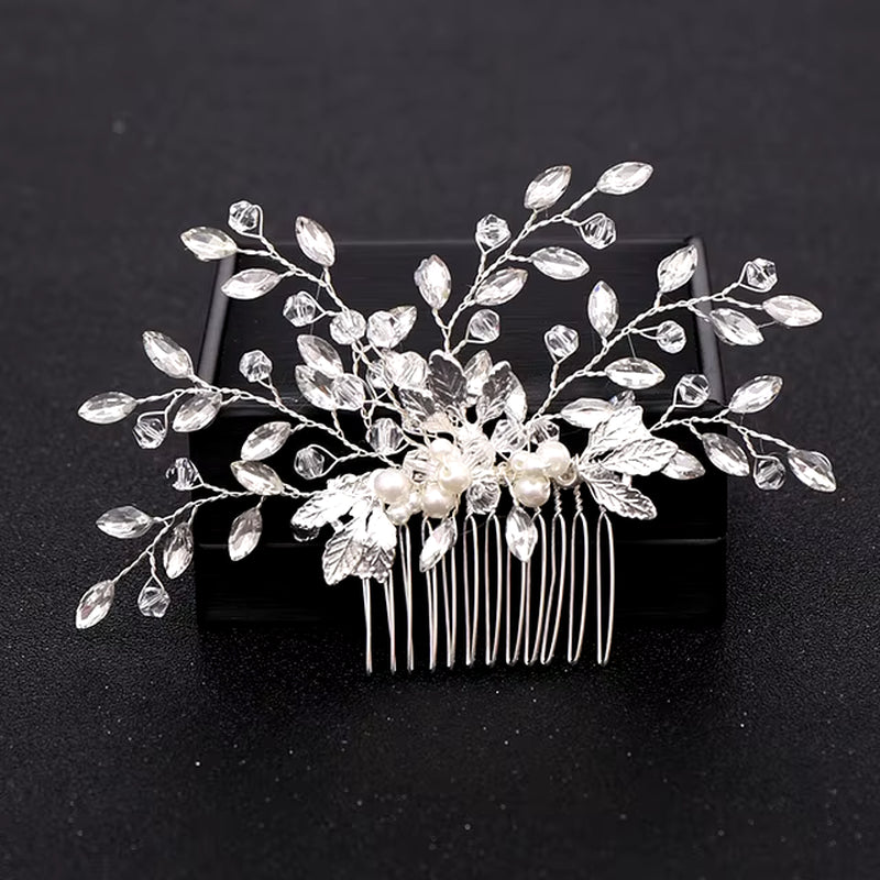 Silver Color Pearl Crystal Wedding Hair Combs Hair Accessories for Bridal Flower Headpiece Women Bride Hair Ornaments Jewelry