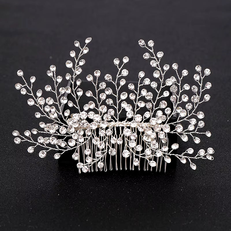 Silver Color Pearl Crystal Wedding Hair Combs Hair Accessories for Bridal Flower Headpiece Women Bride Hair Ornaments Jewelry