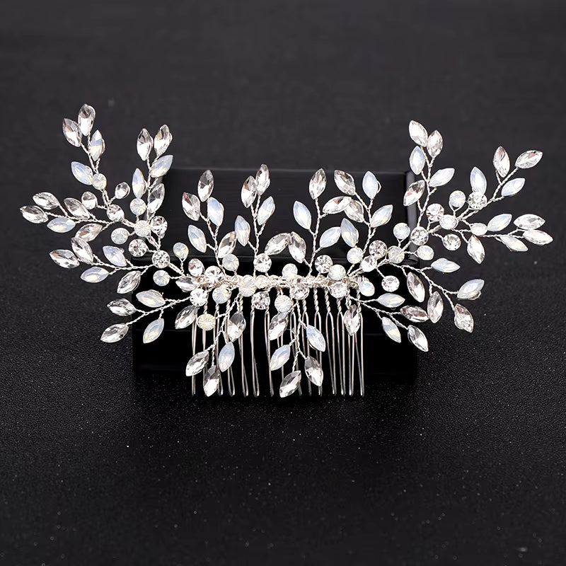 Silver Color Pearl Crystal Wedding Hair Combs Hair Accessories for Bridal Flower Headpiece Women Bride Hair Ornaments Jewelry