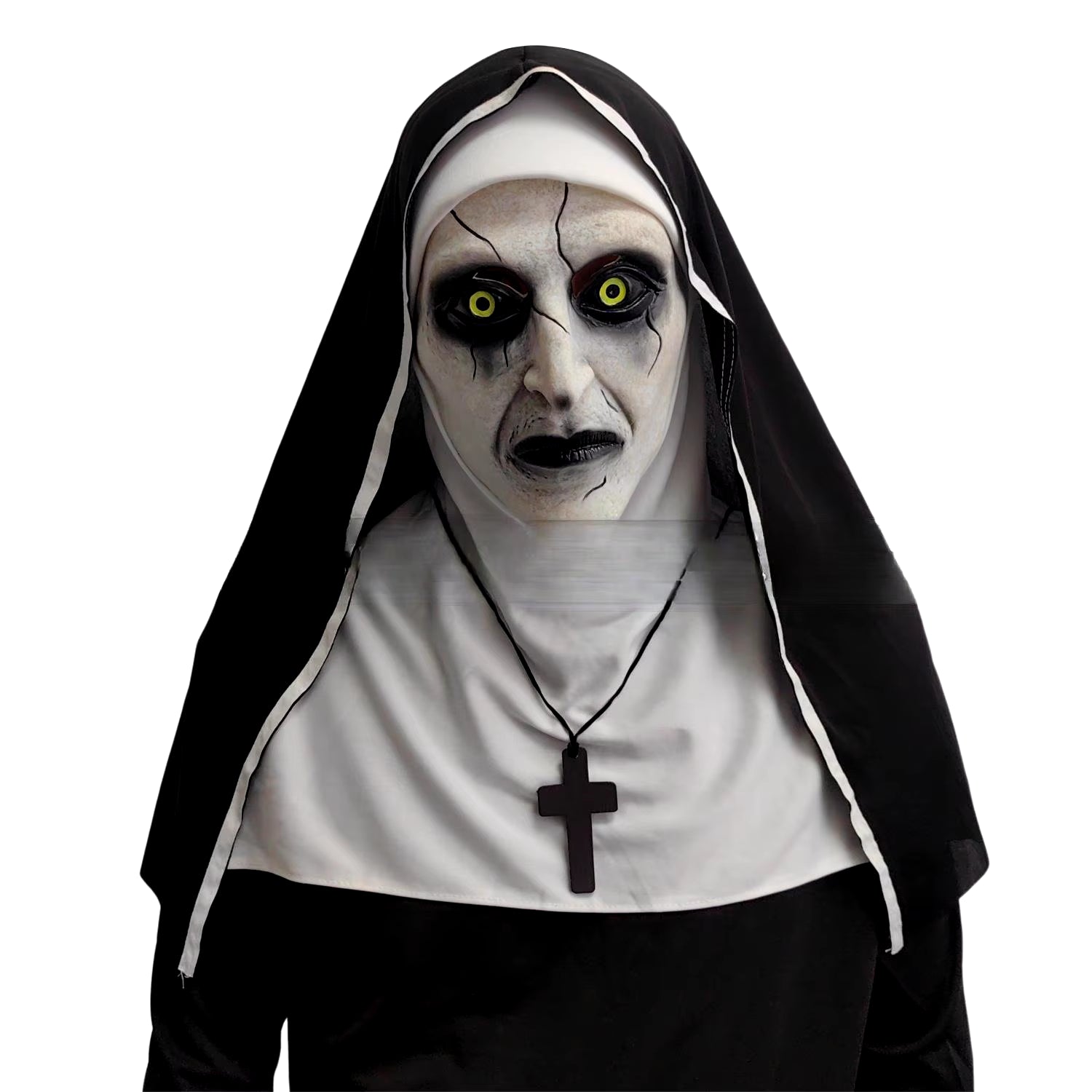 2024 Scary Nun Latex Mask with Cross Necklace and Nun Headpiece, Full Head Halloween Mask, Nun Costume Accessories