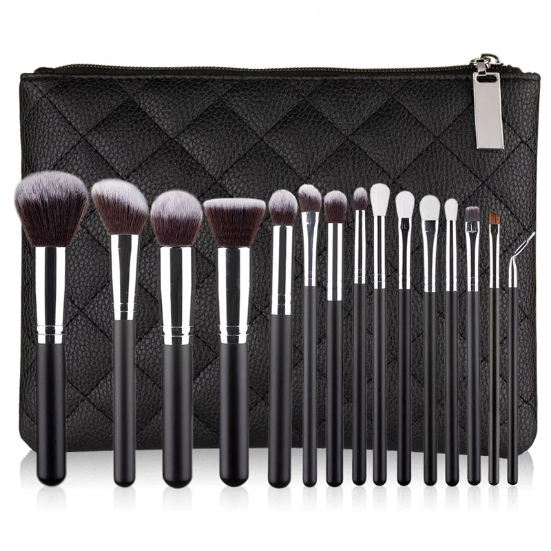 10/15Pcs Professional Make-Up Brushes Set Makeup Power Brush Make up Beauty Tools Soft Synthetic Hair with Leather Case