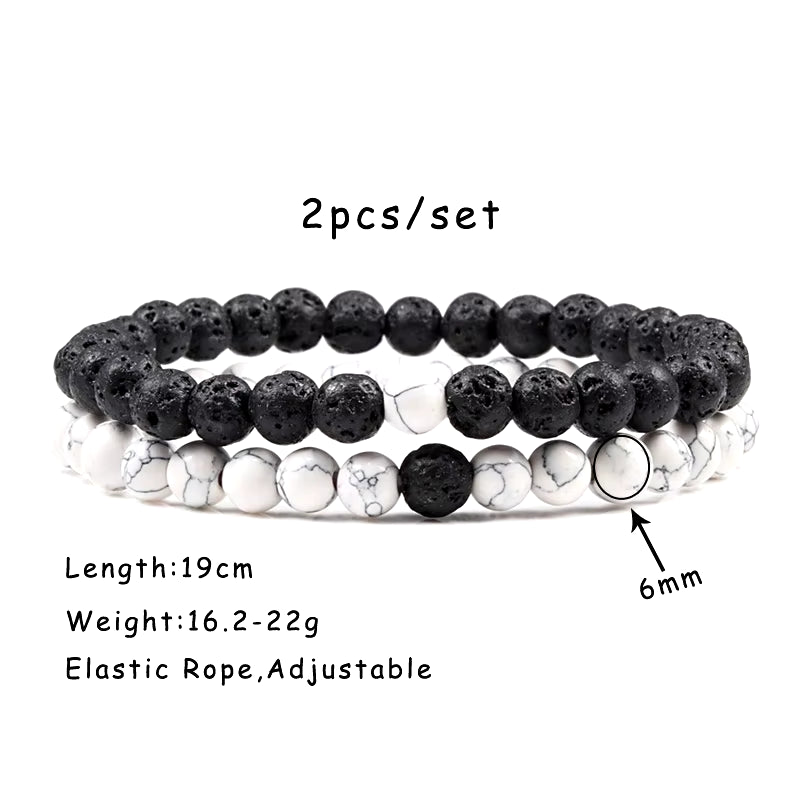 Hot 2Pcs/Set 7 Style Couples Distance Bracelet Classic Natural Stone White and Black Yin Yang Yoga Beaded Bracelet for Men Women