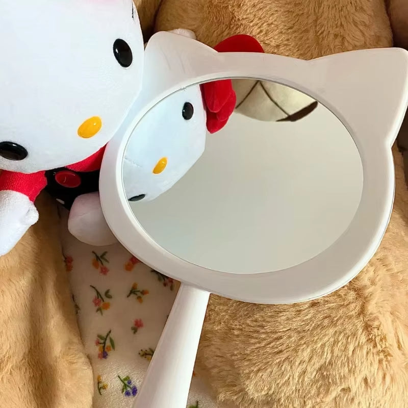 Cartoon  Hello Kitty Handheld Makeup Mirror Kawaii Kt Cat Handle Make up Mirrors Girl Birthday Gift