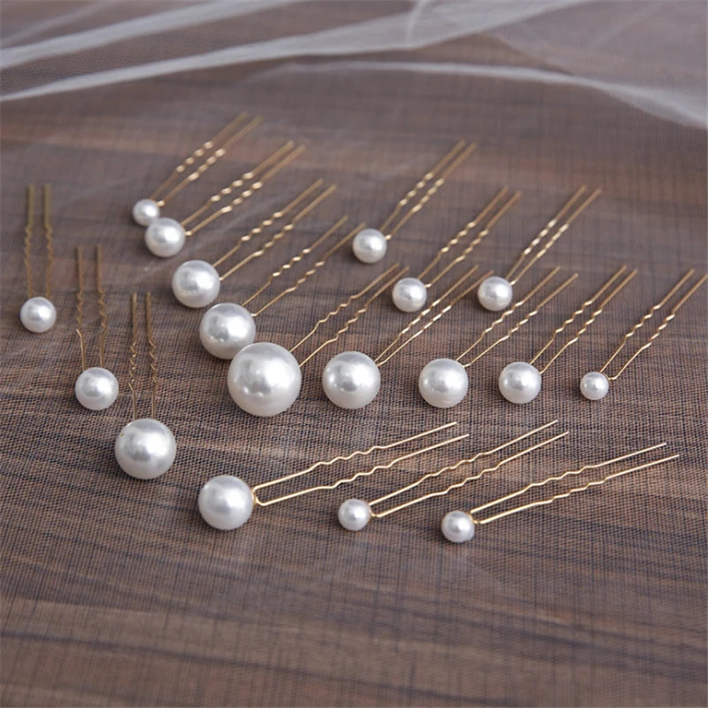 Women U-Shaped Pin Metal Barrette Clip Hairpins Simulated Pearl Bridal Tiara Hair Accessories Wedding Hairstyle Design Tools