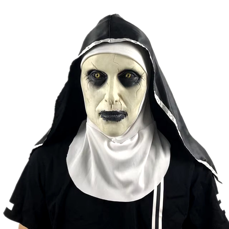 2024 Scary Nun Latex Mask with Cross Necklace and Nun Headpiece, Full Head Halloween Mask, Nun Costume Accessories