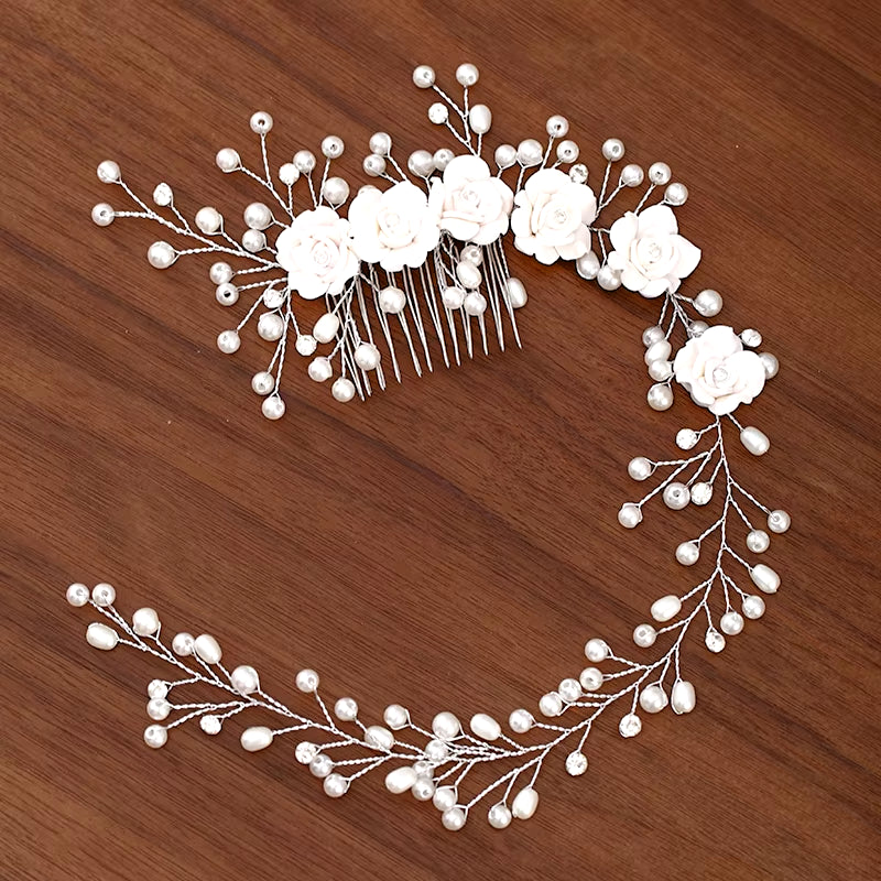 Silver Color Pearl Crystal Wedding Hair Combs Hair Accessories for Bridal Flower Headpiece Women Bride Hair Ornaments Jewelry