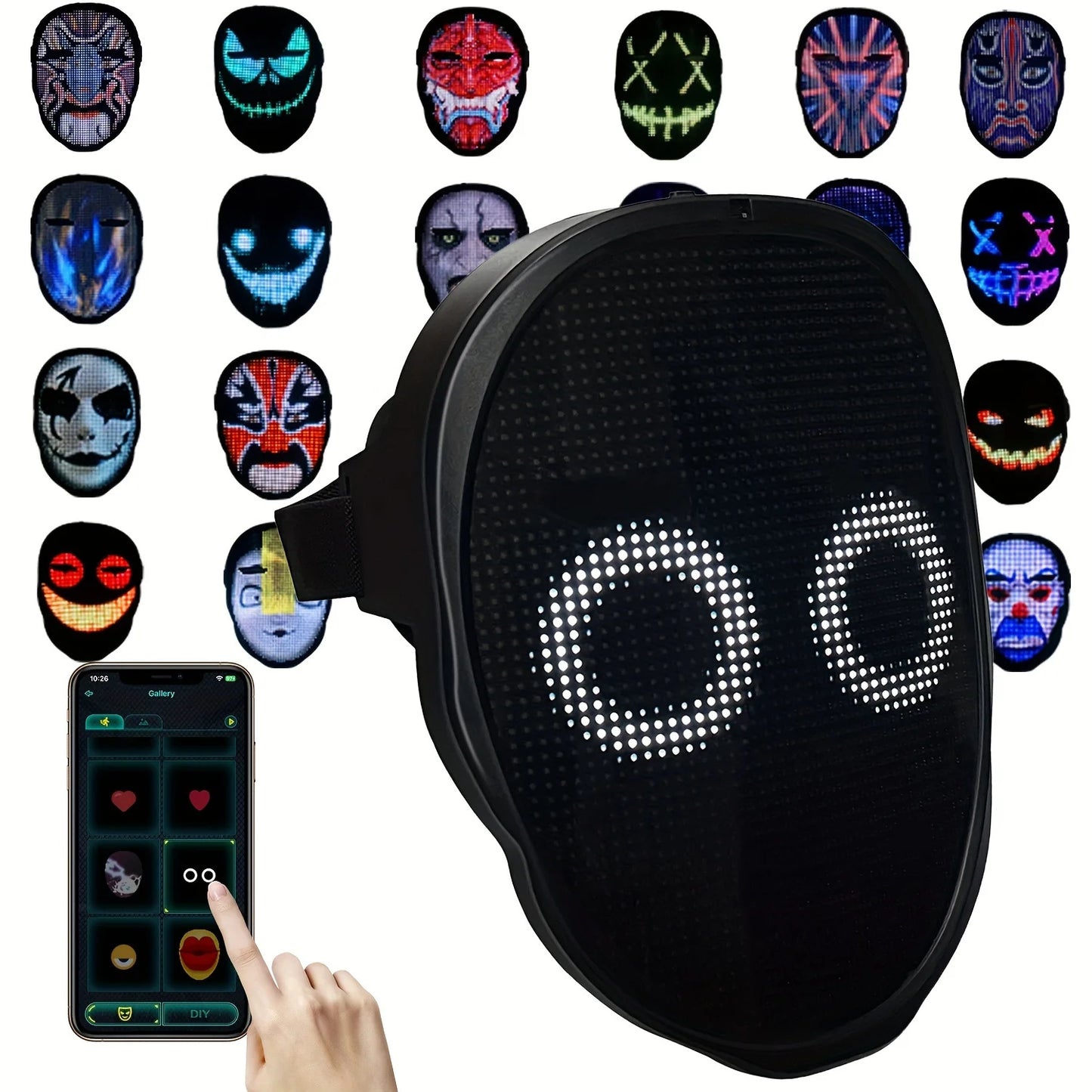 Face Transforming LED Mask with App Controlled Programmable LED Halloween Mask Digital Lighted Face Transforming Mask for Adults