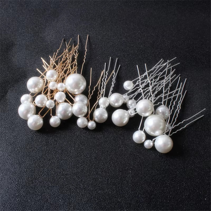 Women U-Shaped Pin Metal Barrette Clip Hairpins Simulated Pearl Bridal Tiara Hair Accessories Wedding Hairstyle Design Tools