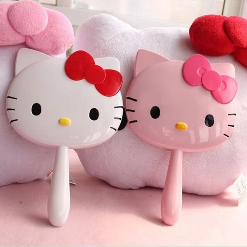 Cartoon  Hello Kitty Handheld Makeup Mirror Kawaii Kt Cat Handle Make up Mirrors Girl Birthday Gift