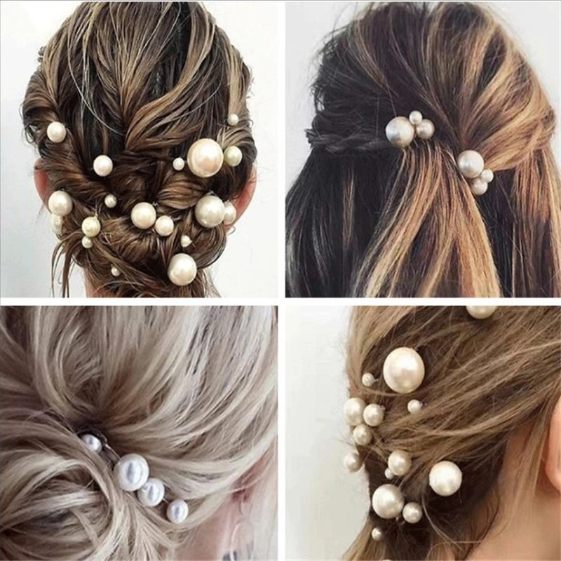 Women U-Shaped Pin Metal Barrette Clip Hairpins Simulated Pearl Bridal Tiara Hair Accessories Wedding Hairstyle Design Tools