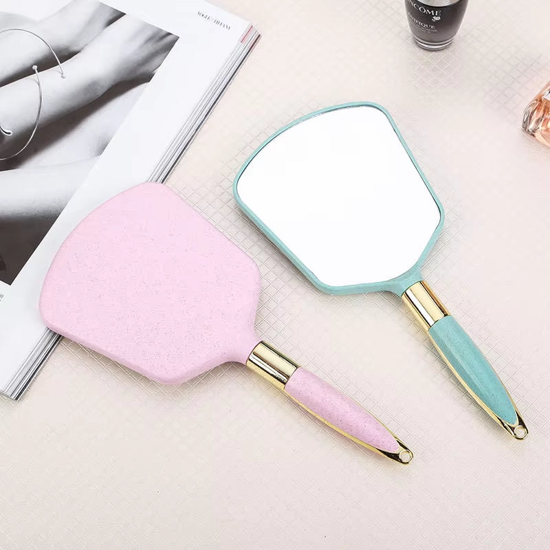 High Definition Handle Make-Up Mirror Hand Held Beauty Dressing Portable European Retro Mirror