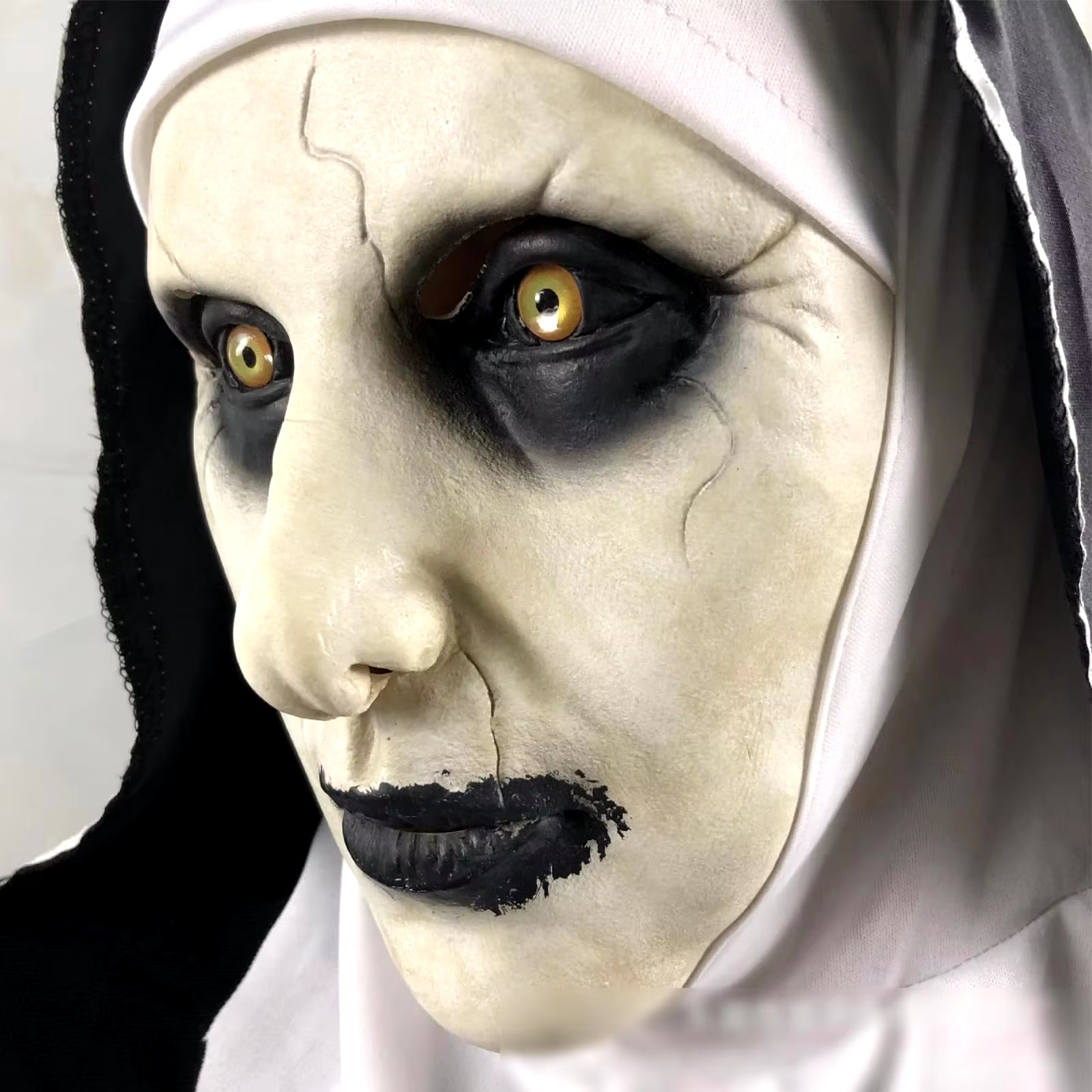 2024 Scary Nun Latex Mask with Cross Necklace and Nun Headpiece, Full Head Halloween Mask, Nun Costume Accessories