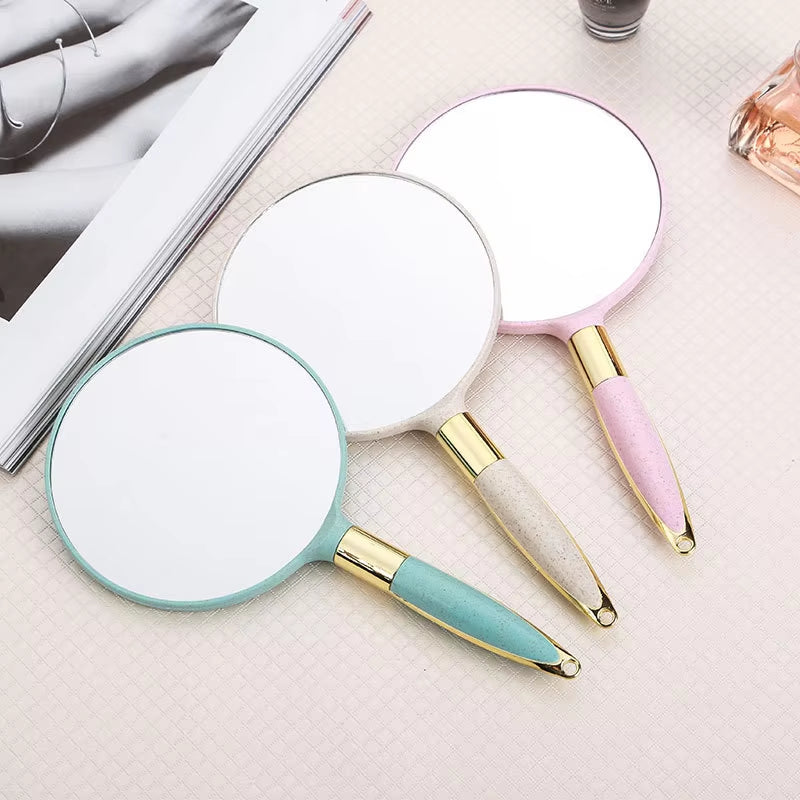 High Definition Handle Make-Up Mirror Hand Held Beauty Dressing Portable European Retro Mirror