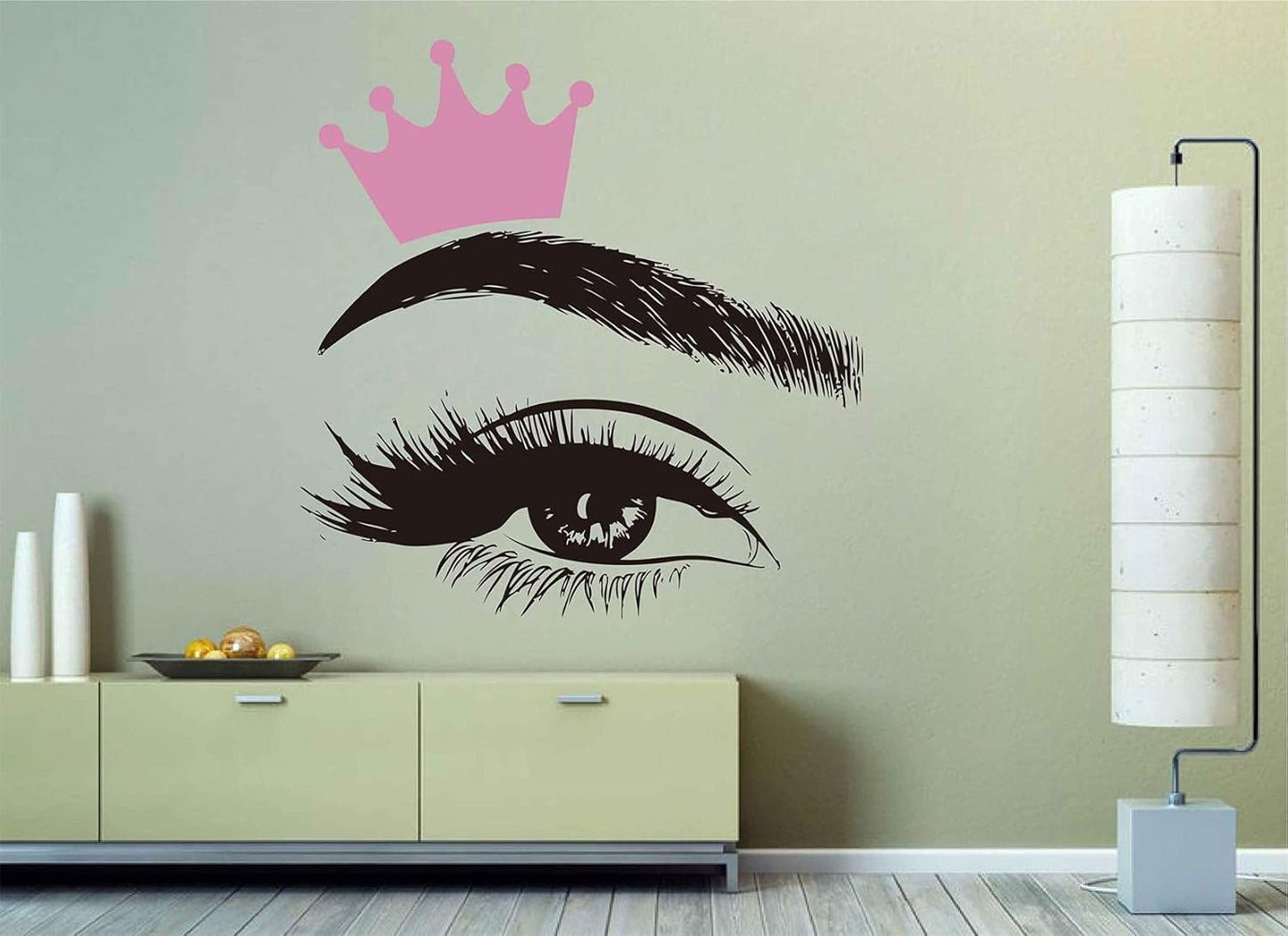 Beauty Salon Quote Wall Decal Stickers Make up Store Home Decoration Murals LC1360 (Pink Crown+Black Eye)