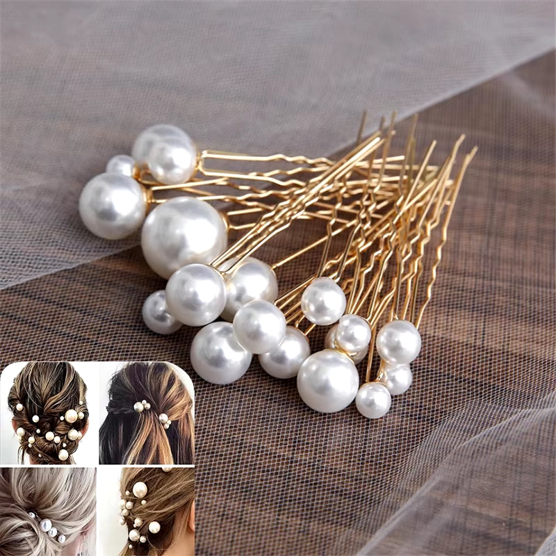 Women U-Shaped Pin Metal Barrette Clip Hairpins Simulated Pearl Bridal Tiara Hair Accessories Wedding Hairstyle Design Tools