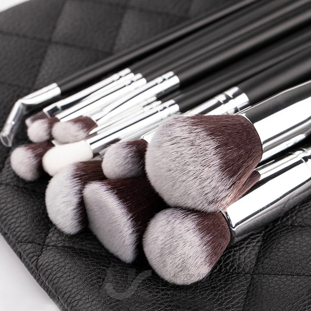 10/15Pcs Professional Make-Up Brushes Set Makeup Power Brush Make up Beauty Tools Soft Synthetic Hair with Leather Case